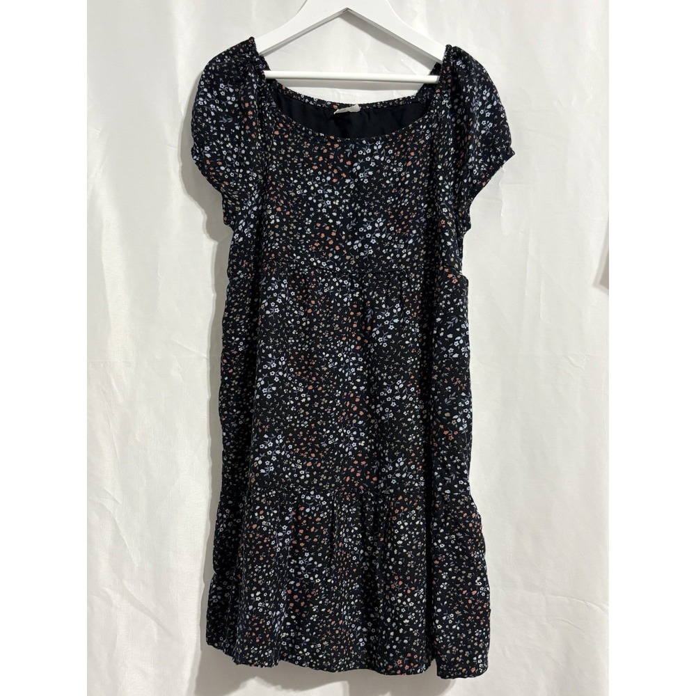 ABERCROMBIE GIRLS SIZE 13/14 BLACK  FLORAL FIT & FLARE DRESS